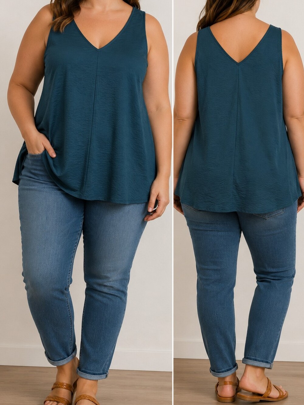 Lane Bryant Dark Teal Crinkle Look V-Neck Sleeveless Tank Top Size 30 NWT